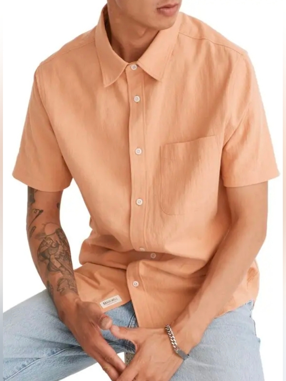 Madewell Crinkle Cotton Perfect Short-Sleeve Shirt Size M